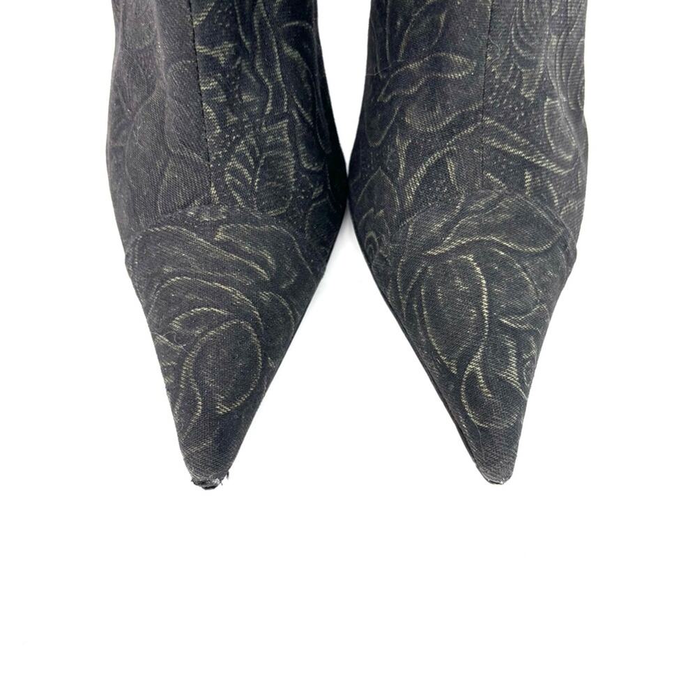 Vintage Roberto Cavalli Denim Floral Print Knee High Pointed Toe Boots 37.5 - Picture 6 of 10